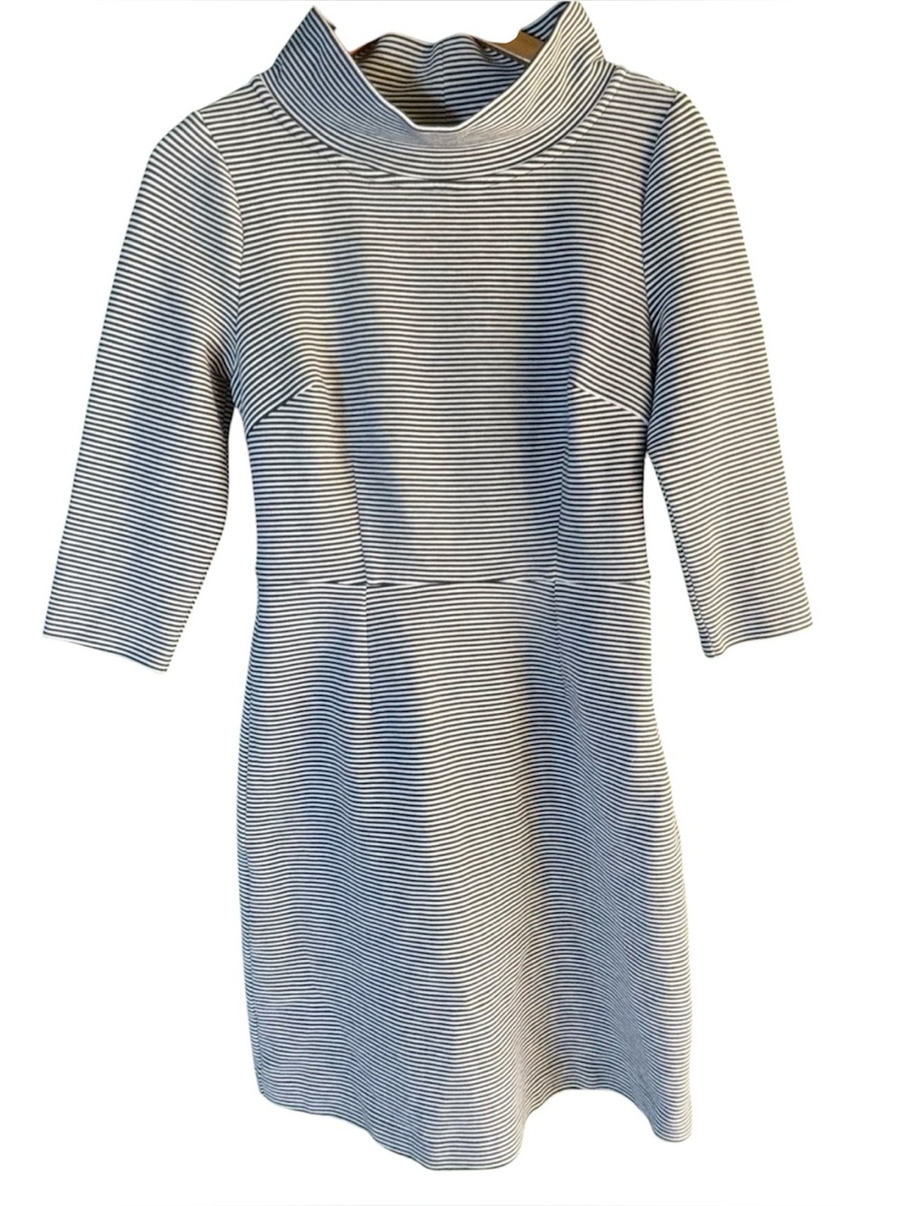 Boden Striped Mock Neck Fit & Flare Dress Navy Ivory US Size 6R